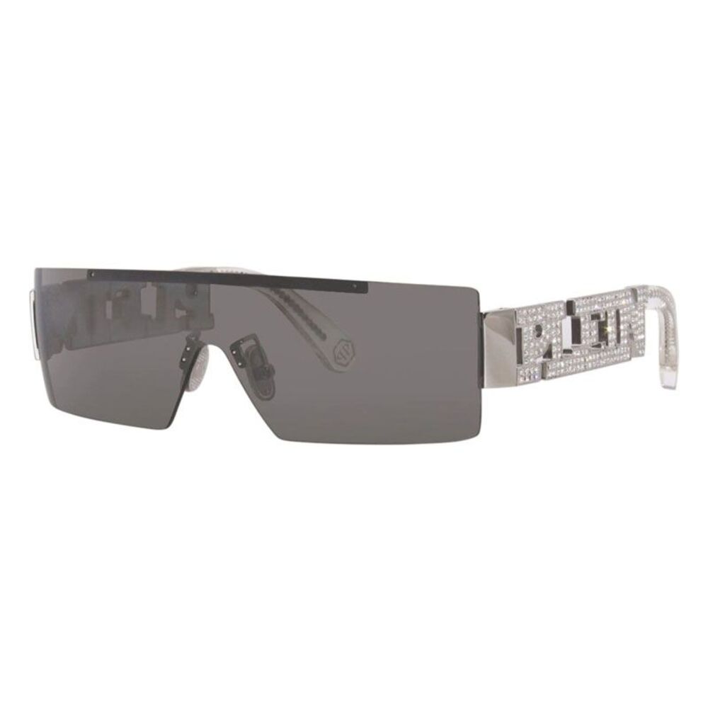Philipp Plein Sunglasses Rectangle Rimless, Shiny Palladium Frame and Grey Lens